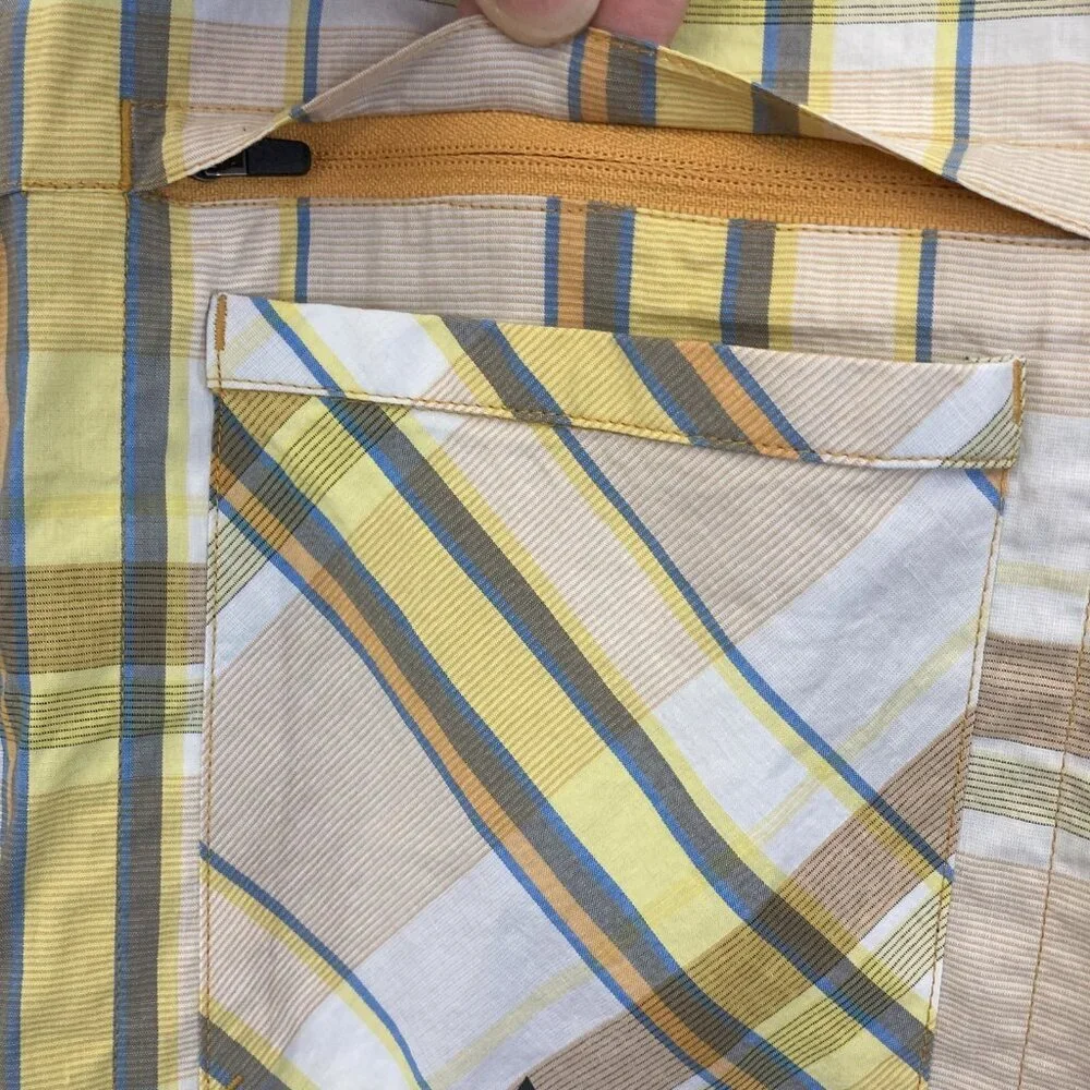 Ascend Snap Up Lightweight Shirt Mens 2XL Plaid Yellow Brown‎ Outdoor Pocket XXL